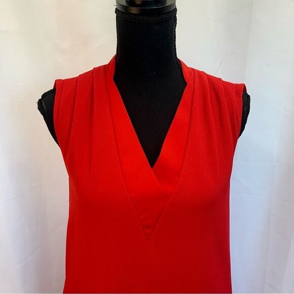 rw&co red sleeveless pleated shift dress pockets Sz XXS stretchy - Picture 4 of 12